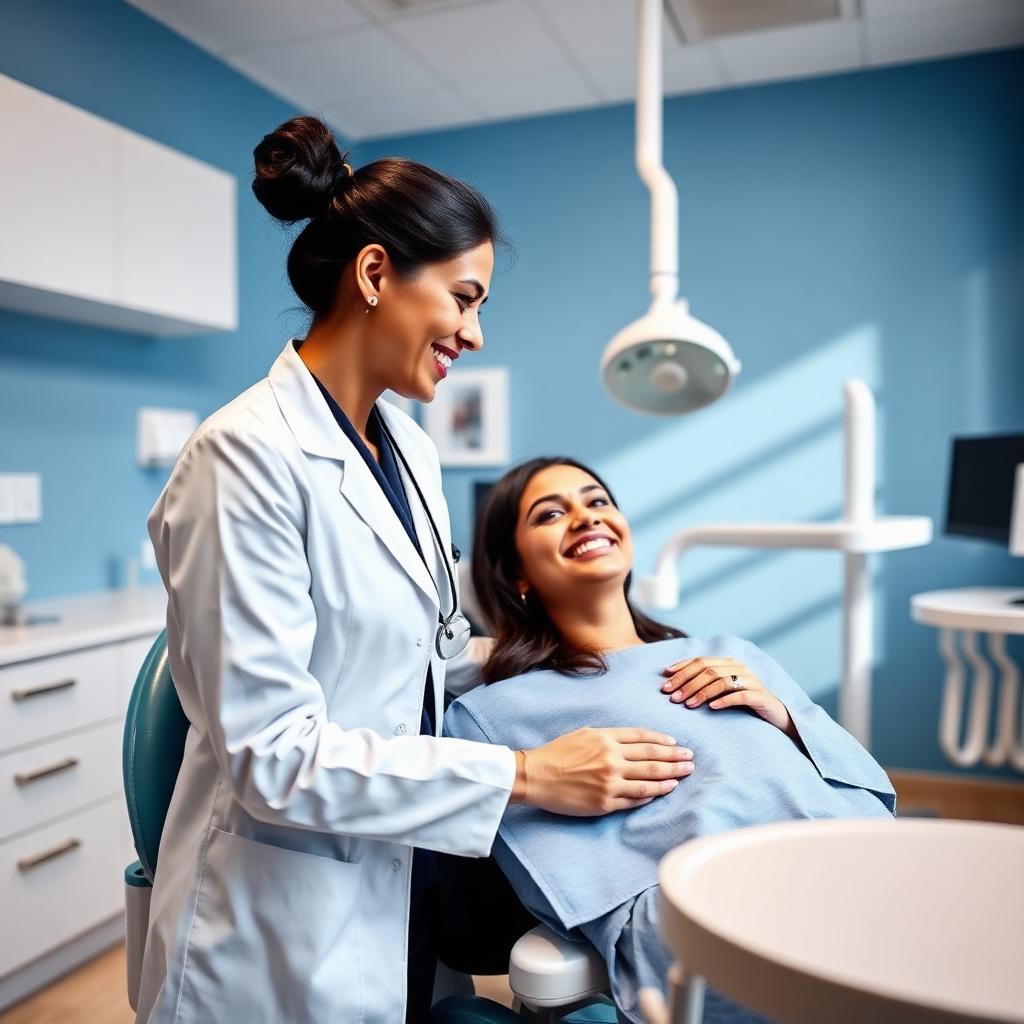 Modern Indian dental clinic with dentist and patient
