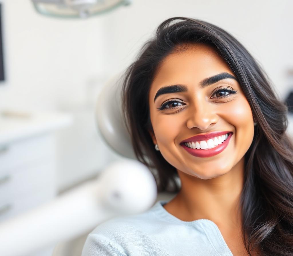 Smiling Indian patient after teeth whitening treatment